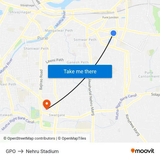 GPO to Nehru Stadium map