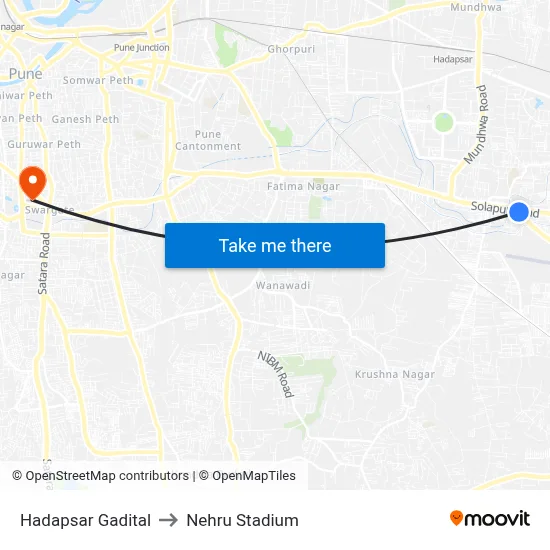 Hadapsar Gadital to Nehru Stadium map