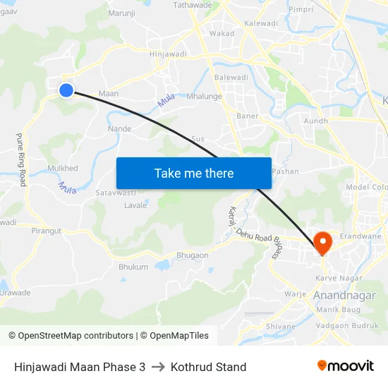 हिंजवाड़ी मान फेज 3 to कोथरुड स्टैंड map