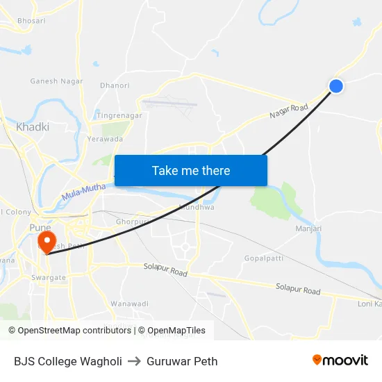BJS College Wagholi to Guruwar Peth map