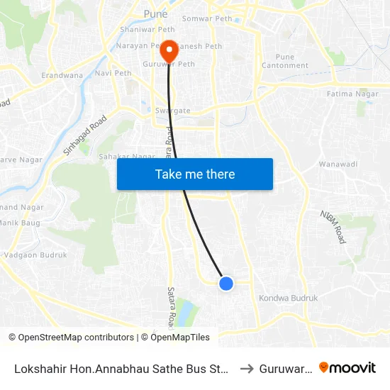 Lokshahir Hon.Annabhau Sathe Bus Stand Upper Depot to Guruwar Peth map