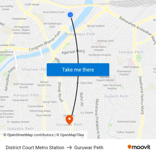 District Court Metro Station to Guruwar Peth map