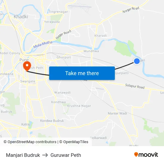 Manjari Budruk to Guruwar Peth map