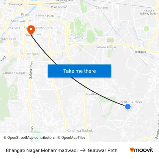 भांगिरे नगर मोहम्मदवाड़ी to गुरुवार पेठ map