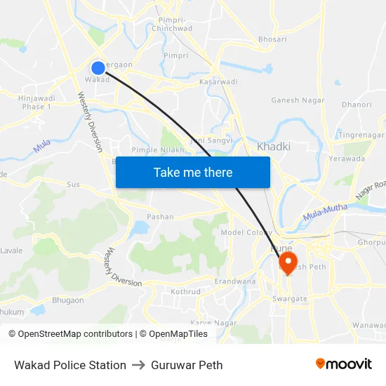 Wakad Police Station to Guruwar Peth map