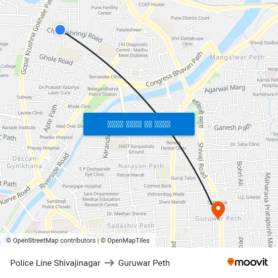 पोलीस लाइन शिवाजीनगर to गुरुवार पेठ map