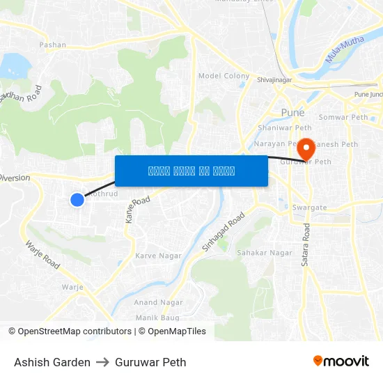 Ashish Garden to Guruwar Peth map