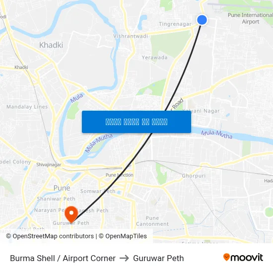 बर्मा शेल / एयरपोर्ट कॉर्नर to गुरुवार पेठ map