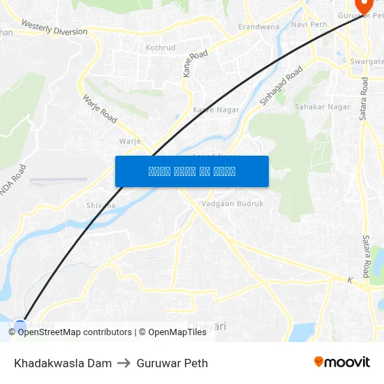 खड़कवासला बांध to गुरुवार पेठ map