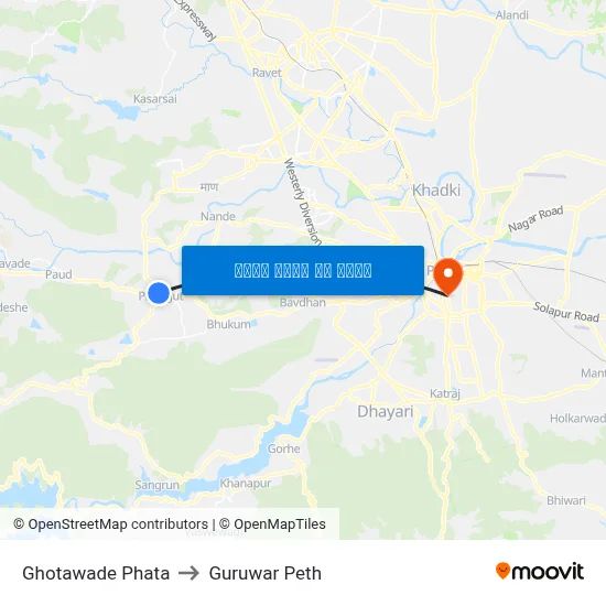 घोटावडे फाटा to गुरुवार पेठ map