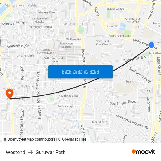 वेस्टएंड to गुरुवार पेठ map