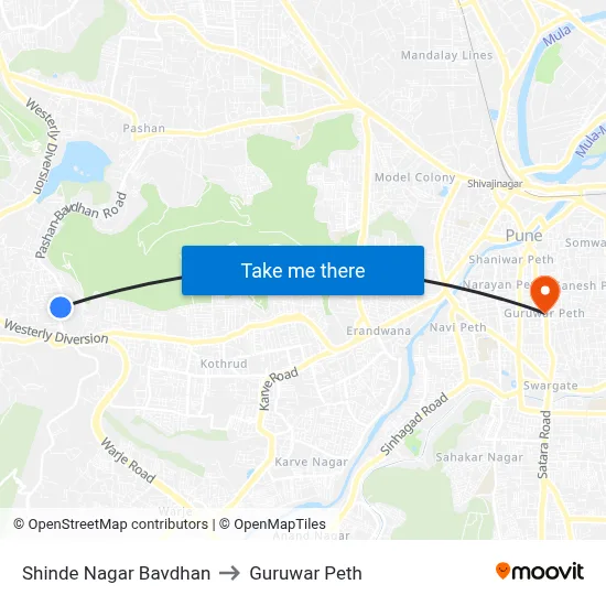 Shinde Nagar Bavdhan to Guruwar Peth map