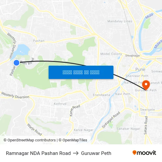 रामनगर एनडीए पाषाण रोड to गुरुवार पेठ map