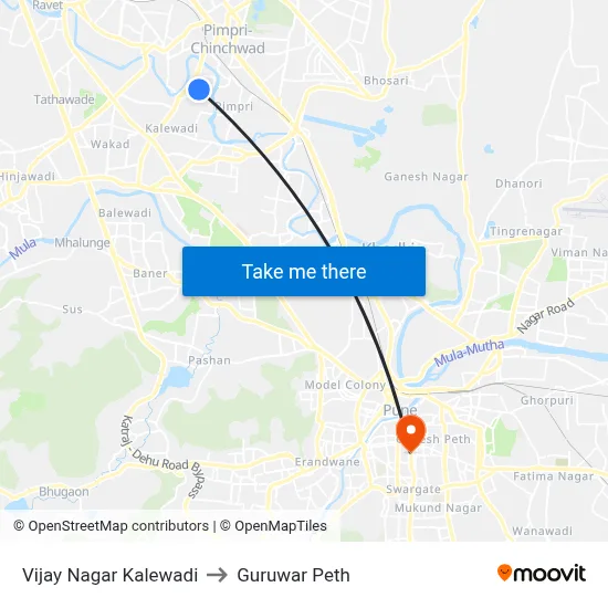 Vijay Nagar Kalewadi to गुरुवार पेठ map