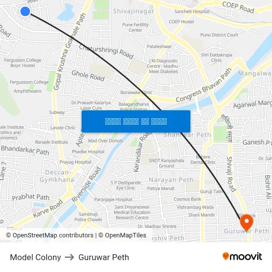 मॉडल कॉलोनी to गुरुवार पेठ map