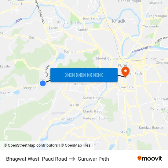 भगवत वस्ती पौड रोड to गुरुवार पेठ map
