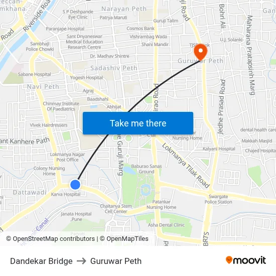 Dandekar Bridge to Guruwar Peth map