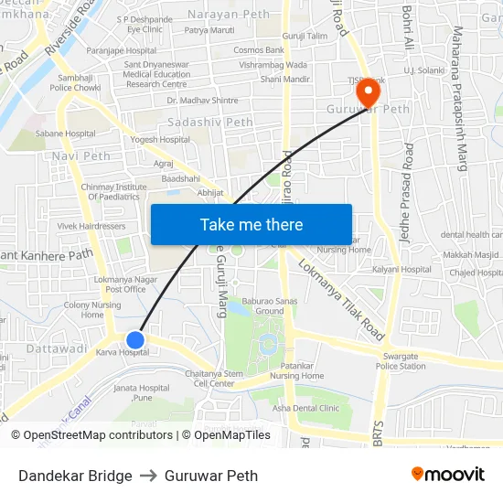 दंडेकर पुल to गुरुवार पेठ map
