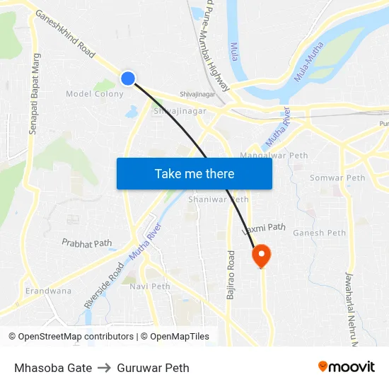 म्हसोबा गेट to गुरुवार पेठ map