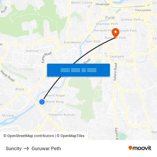 सनसिटी to गुरुवार पेठ map