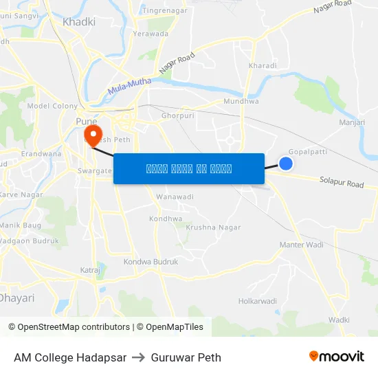 एएम कॉलेज हडपसर to गुरुवार पेठ map