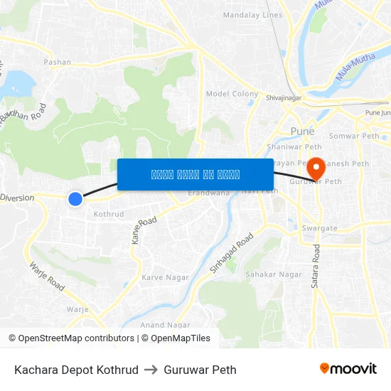 कचरा डेपो कोथरूड to गुरुवार पेठ map