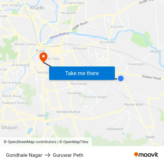 Gondhale Nagar to Guruwar Peth map