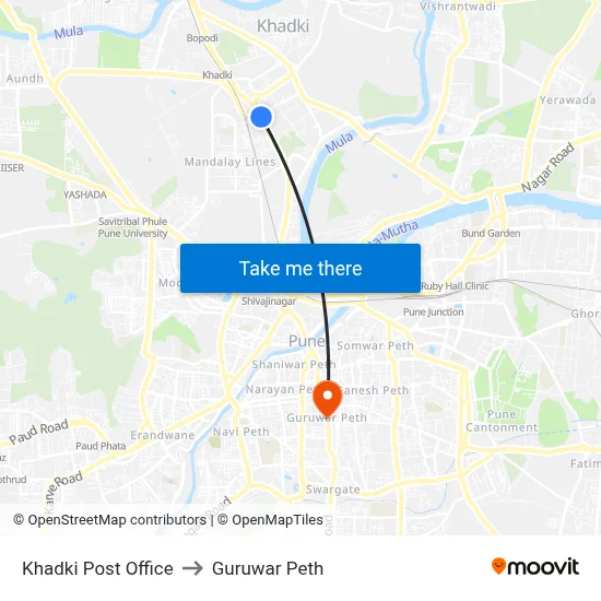 खडकी पोस्ट ऑफिस to गुरुवार पेठ map