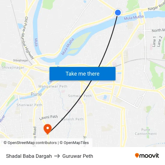 Shadal Baba Dargah to Guruwar Peth map