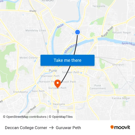 डेक्कन कॉलेज कॉर्नर to गुरुवार पेठ map
