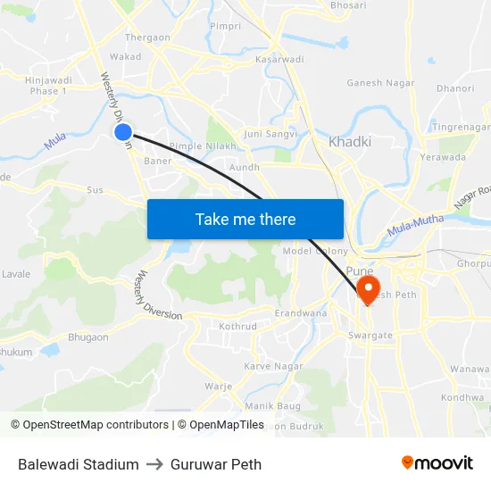 Balewadi Stadium to Guruwar Peth map