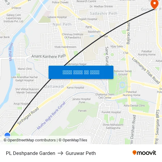 पी एल देशपांडे गार्डन to गुरुवार पेठ map
