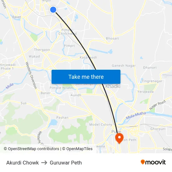 अकुर्डी चौक to गुरुवार पेठ map