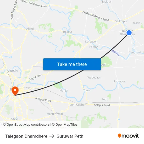 Talegaon Dhamdhere to Guruwar Peth map