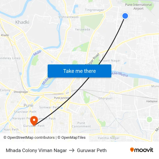 Mhada Colony Viman Nagar to Guruwar Peth map
