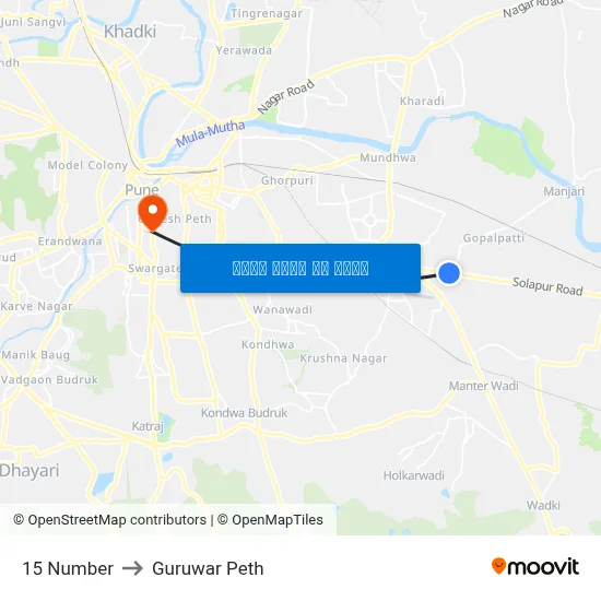 15 नंबर to गुरुवार पेठ map