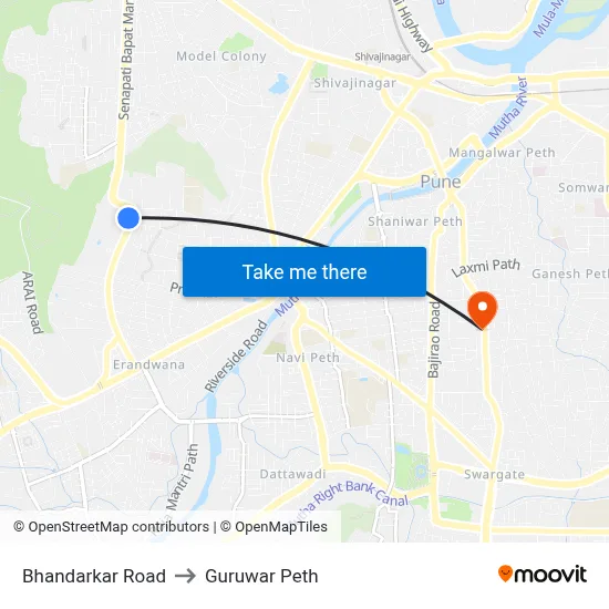 Bhandarkar Road to Guruwar Peth map