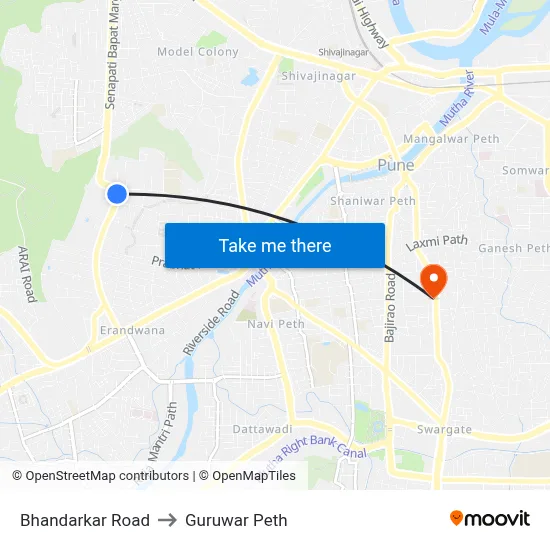 भंडारकर रोड to गुरुवार पेठ map