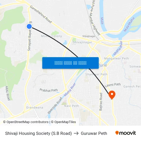 शिवाजी हाउसिंग सोसायटी (एस.बी रोड) to गुरुवार पेठ map