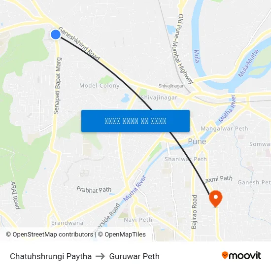 चतुःश्रृंगी पायथा to गुरुवार पेठ map