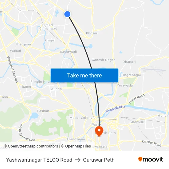 यशवंतनगर टेल्को रोड to गुरुवार पेठ map