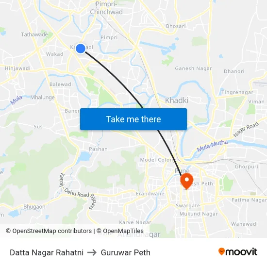Datta Nagar Rahatni to गुरुवार पेठ map