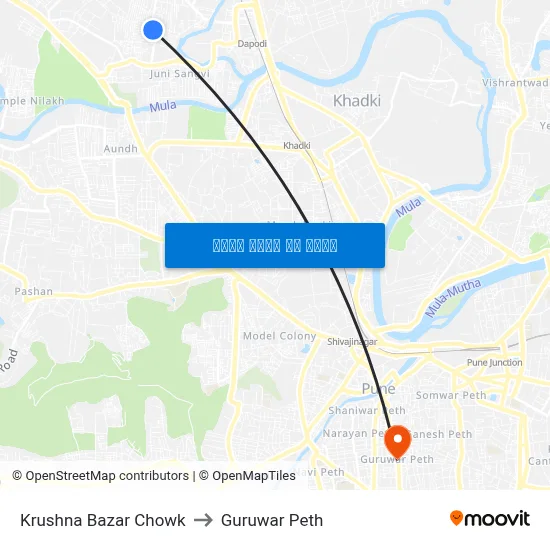Krushna Bazar Chowk to Guruwar Peth map