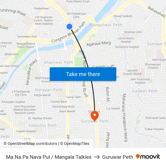 म.न.पा नवा पूल / मंगला टॉकीज to गुरुवार पेठ map