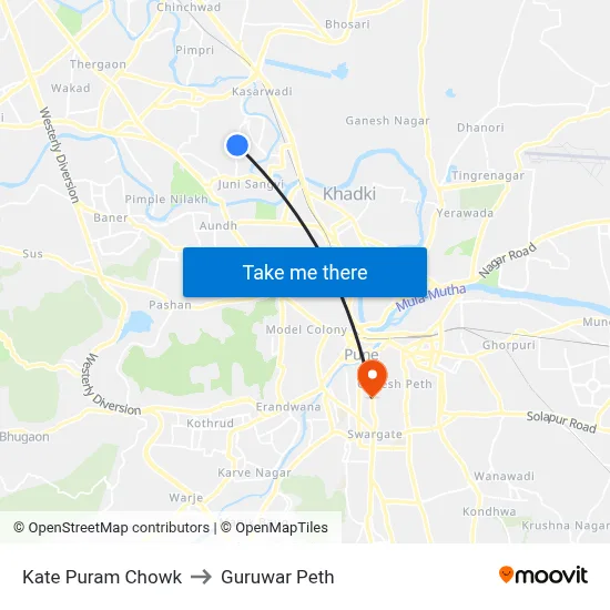 Kate Puram Chowk to Guruwar Peth map