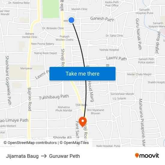 Jijamata Baug to Guruwar Peth map