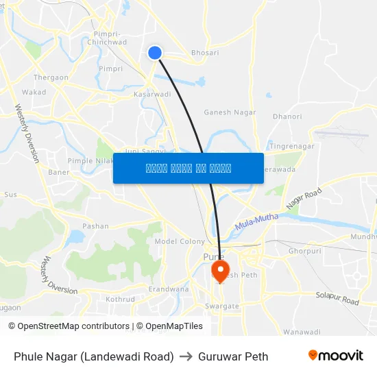 फुले नगर (लांडेवाडी रोड) to गुरुवार पेठ map