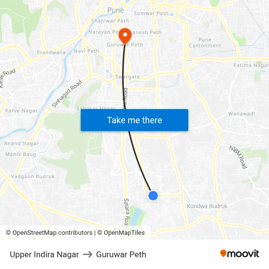अप्पर इंदिरा नगर to गुरुवार पेठ map