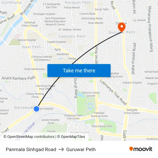 पणमाळा सिंहगड रोड to गुरुवार पेठ map