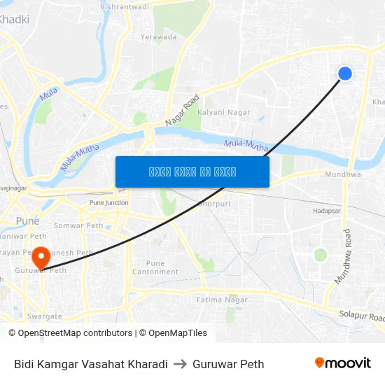 बीड़ी कामगार वसाहत खराड़ी to गुरुवार पेठ map